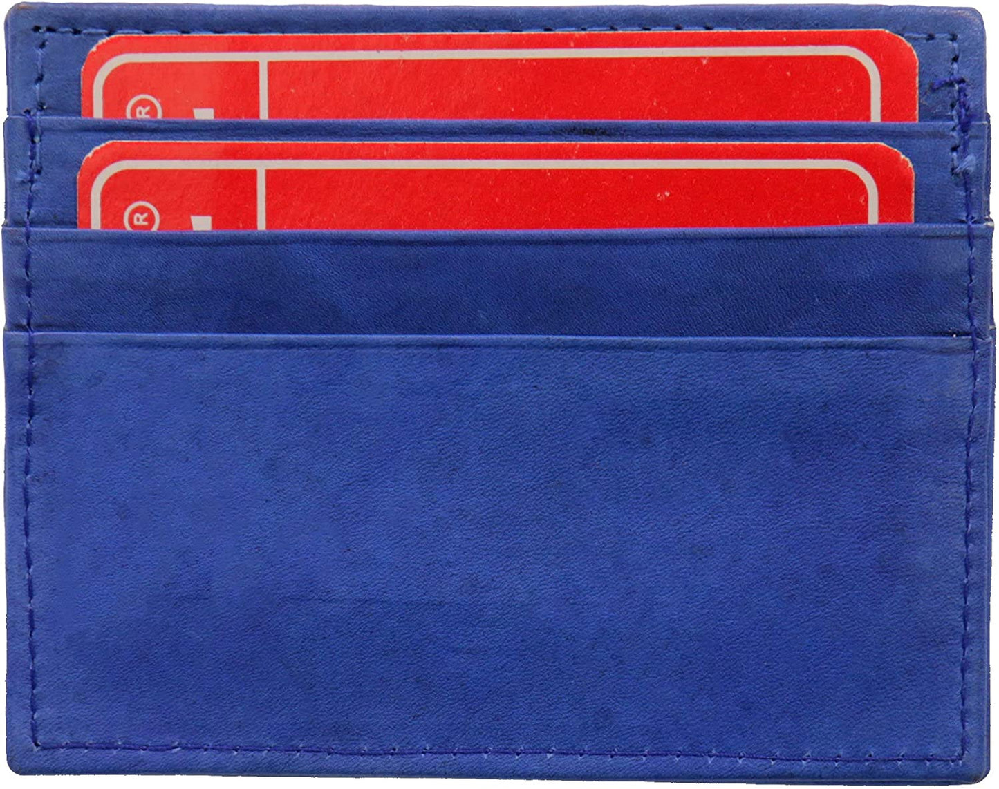 Credit Card Holding, Wallet - Genuine Lambskin Leather Six Slots Credit Card Holder Leather Wallet - Blue
