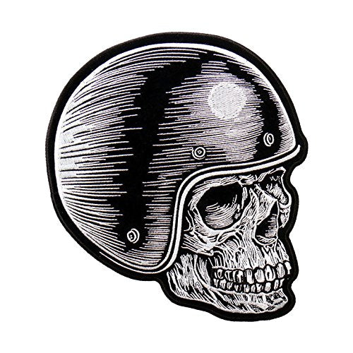 SKULL RIDER HEAD, High Thread Embroidered Iron-On / Saw-On Rayon PATCH - 4" x 4"