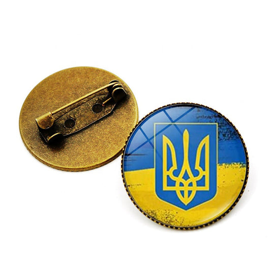 "UKRAINE FLAG PIN, The Famous Ukrainian Symbol COAT OF ARMS w/ The Classic Raised Bright Epoxy Oval Dome Brooch Badge Lapel Pin, 2.5cm"