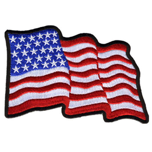 WAVY U.S. FLAG, Embroidered Iron-On / Saw-On Rayon PATCH - 3.25" x 2"