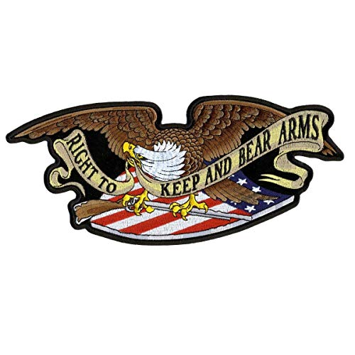 ARMED EAGLE, Right to Keep and Bear Arms, Iron-On / Saw-On Rayon PATCH - 11" x 5", Exceptional Quality