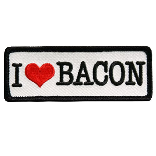 I LOVE BACON, High Thread Embroidered Iron-On / Saw-On Rayon PATCH - 4" x 2"