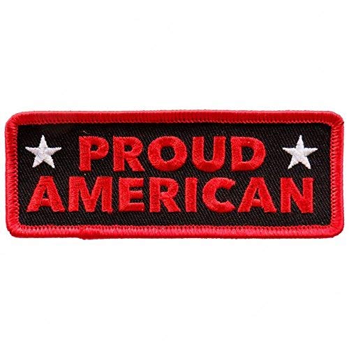 Proud American Iron On Patches - Embroidered Artwork Sew On Patch, 4" x 2"