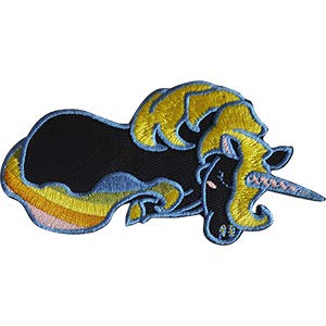 SLEEPING BLACK UNICORN - Embroidered Iron On PATCH, Original Artwork, 1.9" x 3.8"
