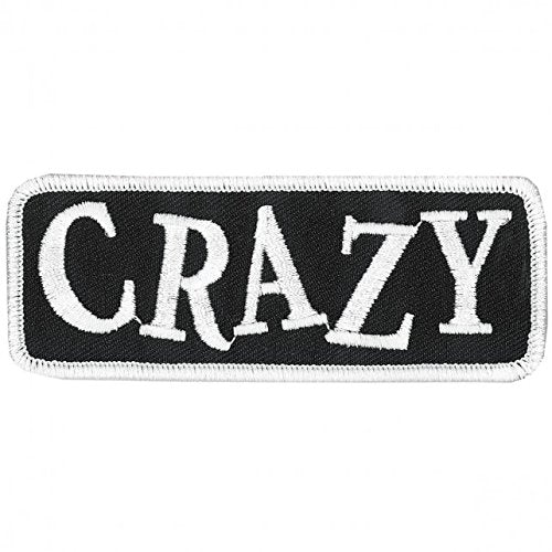 CRAZY, High Thread Embroidered Iron-On / Saw-On Rayon PATCH - 4" x 2", Exceptional Quality