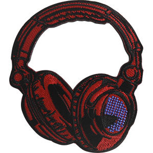 RED HEADPHONES - Original Musical Artwork, Embroidered Iron On PATCH, 3.3" x 3.8"