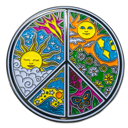 DAN MORRIS PEACE SIGN PIN - Peace Sign w/ Extra Thick Raised Epoxy Resin Shiny Enamel Lapel Pin - 2" Round