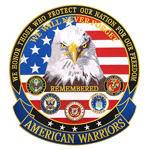 WE HONOR AMERICAN WARRIORS, High Thread Embroidered Iron-On / Saw-On Rayon PATCH - 5" x 5"
