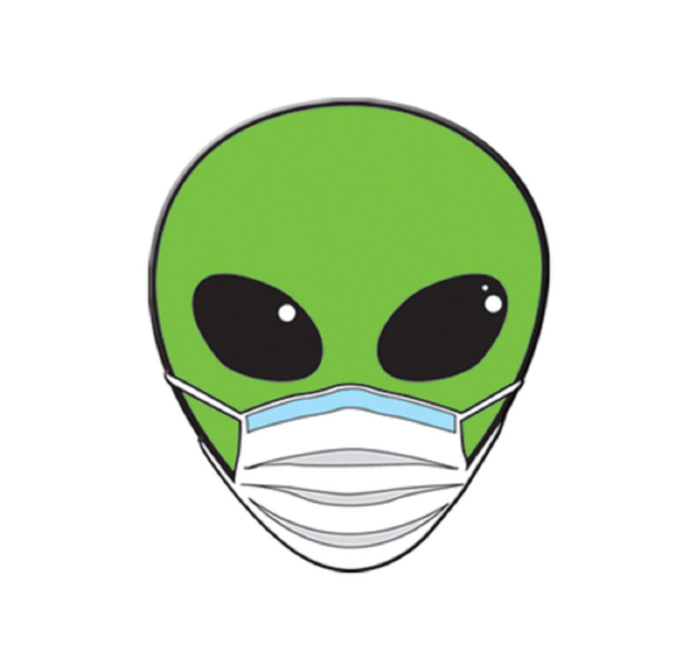 COVID SPECIAL WEAR MASK STAY SAFE, PIN - Masked Alien, Novelty Cute Enamel Lapel PIN - 1.25"