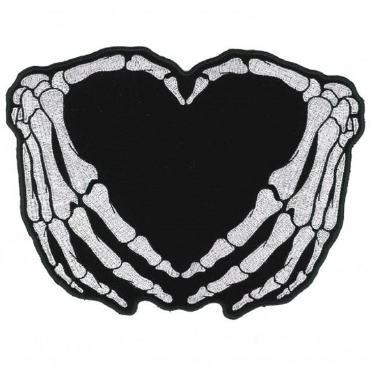 SKELETON HEART PATCH - Skeleton Finger Heart Shape High Thread Iron-On Heat Sealed Backing / Sew-On PATCH, 3.5" x 3"
