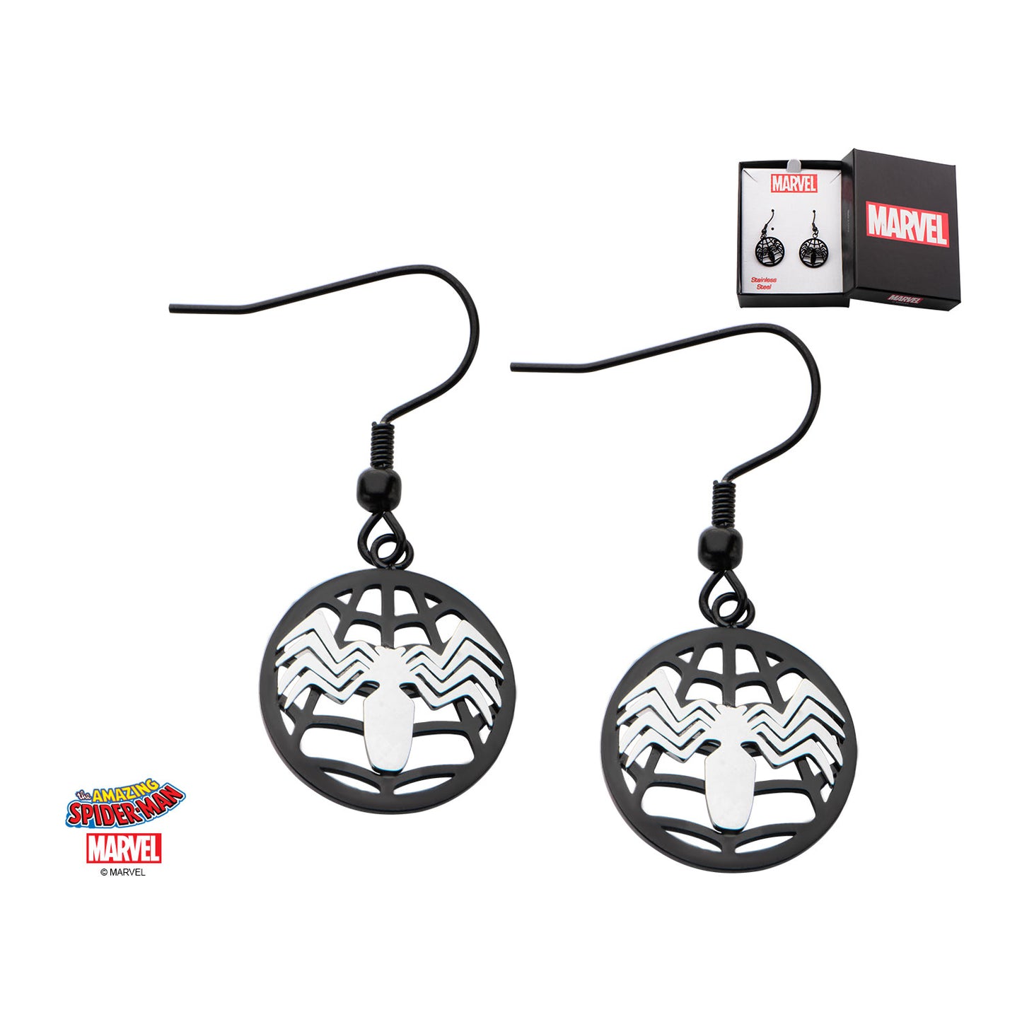 Black IP Spider Web Hook Dangle Earrings