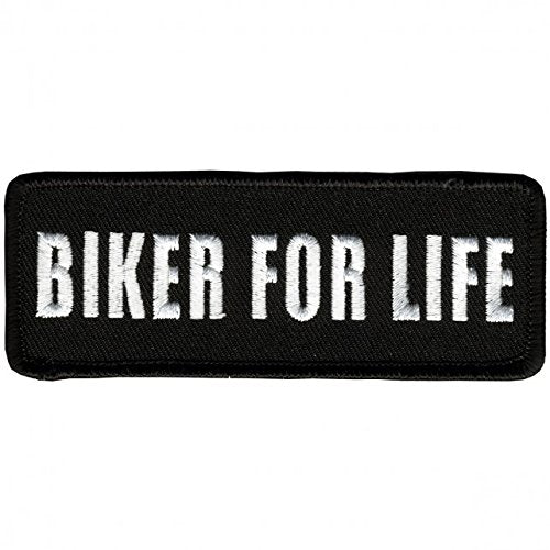 BIKER FOR LIFE, High Thread Embroidered Iron-On / Saw-On Rayon PATCH - 4" x 2"