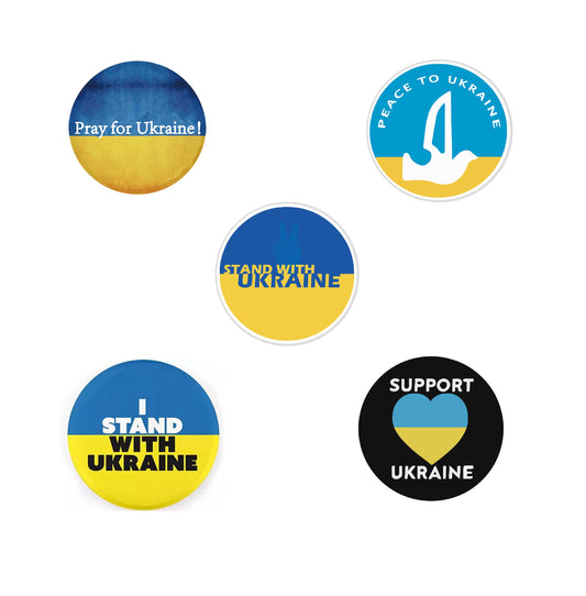 "5 Piece Pack Pins, Ukraine Flag Pins, Pray for Ukraine, Stand w/ Ukraine, Support & Peace to Ukraine, Ukrainian Flag Button Pins, 5 Pcs"