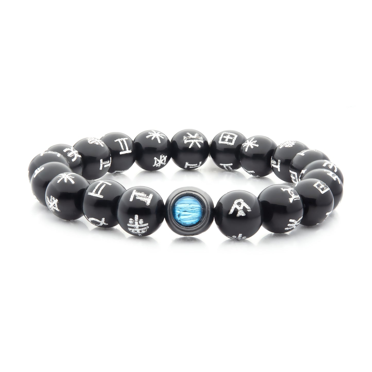 Official Marvel BLACK PANTHER WAKANDA FOREVER King T'Challa Kimoyo Acrylic Blue 20 Beads w/Glass Dome BRACELET