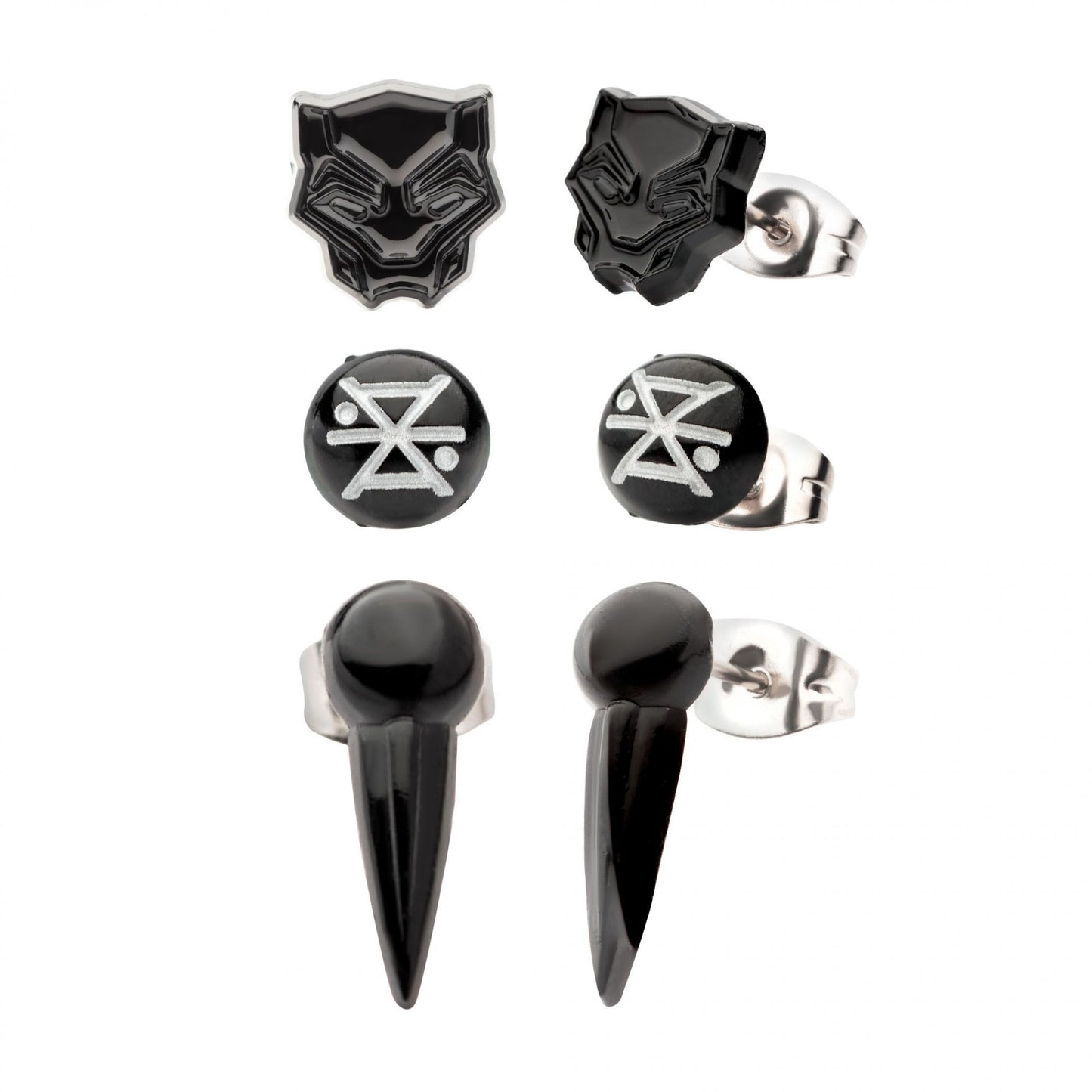 Official WAKANDA FOREVER Authorized Marvel Black Panther Symbols 3 STUD EARRINGS SET