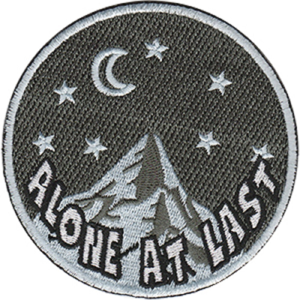 CAMPING ALONE AT LAST PATCH - Alone At Last Embroidered Premium Artwork Iron-On / Sew-On PATCH - 3.2" x 3.2"