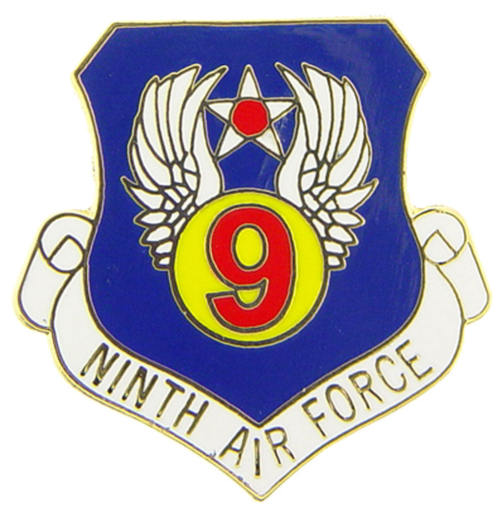 U.S. AIR FORCE, 9th Air Force SHIELD - Original Artwork, Expertly Designed PIN - 1"