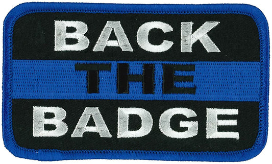 BACK THE BADGE, PATCH - Blue Border High Thread Iron-On Heat Sealed Backing Sew-On Biker's Patch - 4" x 3"
