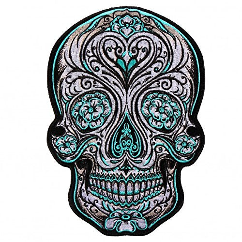 ANTIQUE SUGAR SKULL, High Thread Embroidered Iron-On / Saw-On, Heat Sealed Backing Rayon PATCH - 3" x 4"