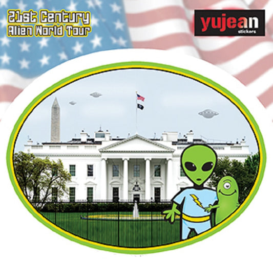 WHITE HOUSE ALIEN STICKER - Alien Outside the White Horse Orignal Artwork In / Out Die-Cut Sticker - 4.75" x 3.66"
