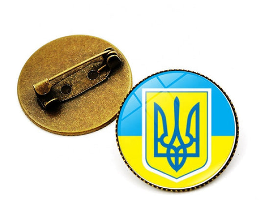 "Ukraine Flag PIN w/Coat of ARMS Classic Raised Bright Epoxy Oval Dome Brooch Badge Lapel Pin, 2.5cm"