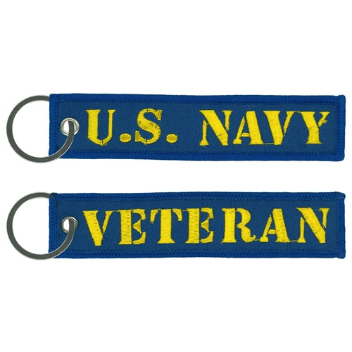 U.S. NAVY VETERAN FOB KEY CHAIN - USA American Patriotic Double Sided Full Thread Embroidered Rayon Keychain - 1" x 5"