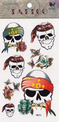 Temporary Tattoo Skulls and Roses Tattoo