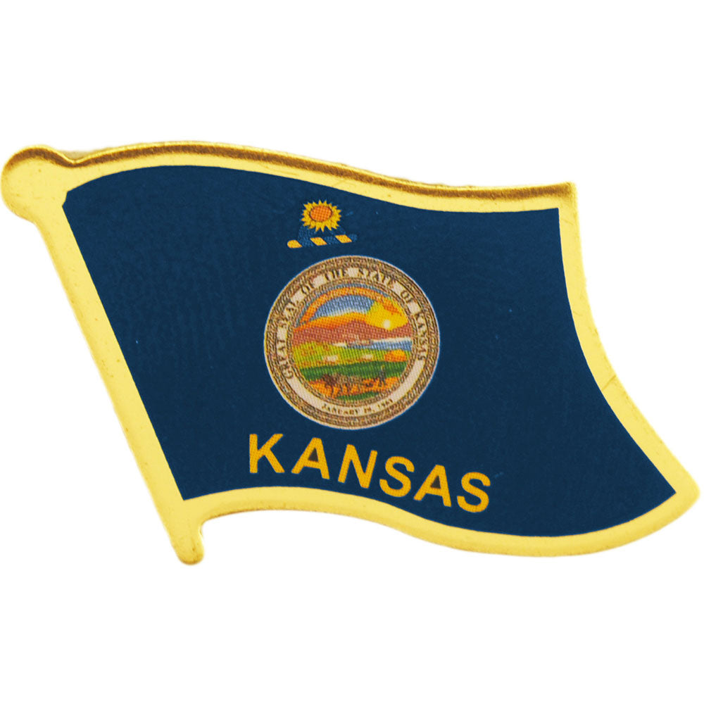 American Flag Pin, US STATES KANSAS Flag - Novelty Patriotic Enamel Lapel PIN - 1"