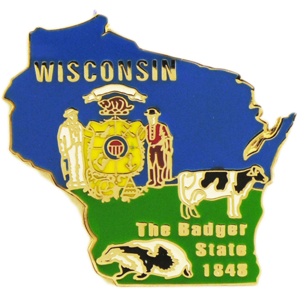 USA STATES, WISCONSIN Map - Original Artwork, Expertly Designed PIN - 1"