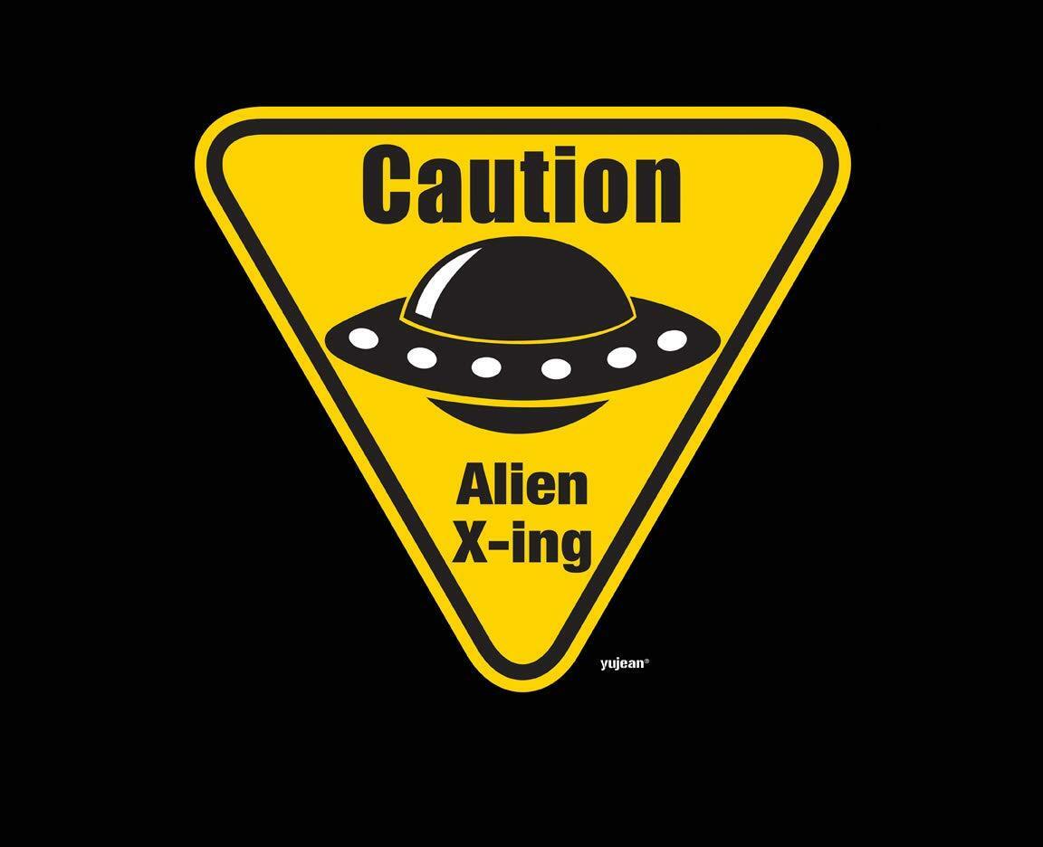 Caution Alien X-ing Crossing Expertly Design Cotton TOTE Shopping BAG - 13" x 16" - Black