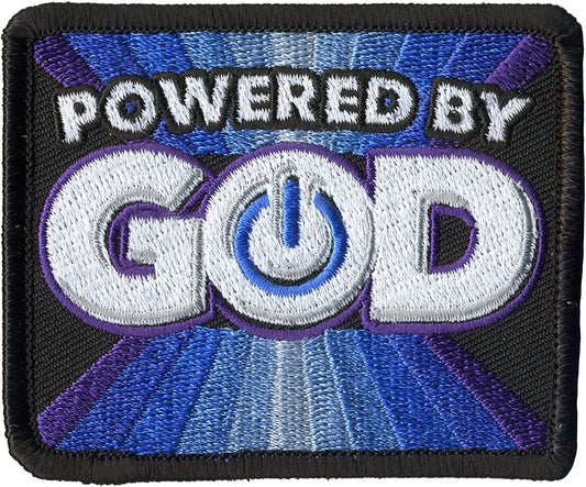 POWERED BY GOD, PATCH - Embroidered High Thread Iron-On Heat Sealed Backing Sew-On Biker's Patch - 3" x 3"