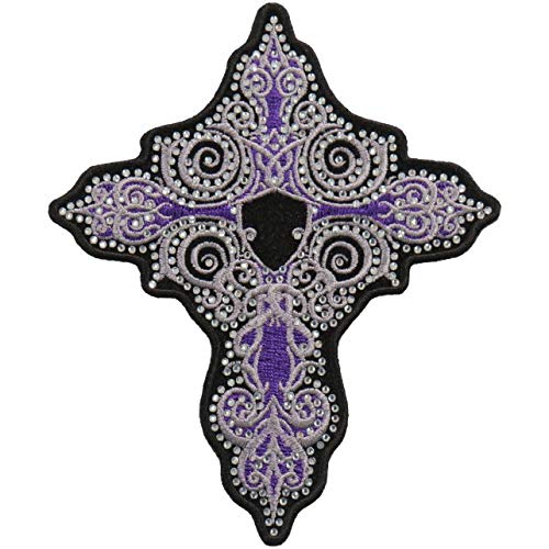 RHINESTONE CROSS - Iron On PATCH, Licensed Original Artwork (RHINESTONE PURPLE CROSS)