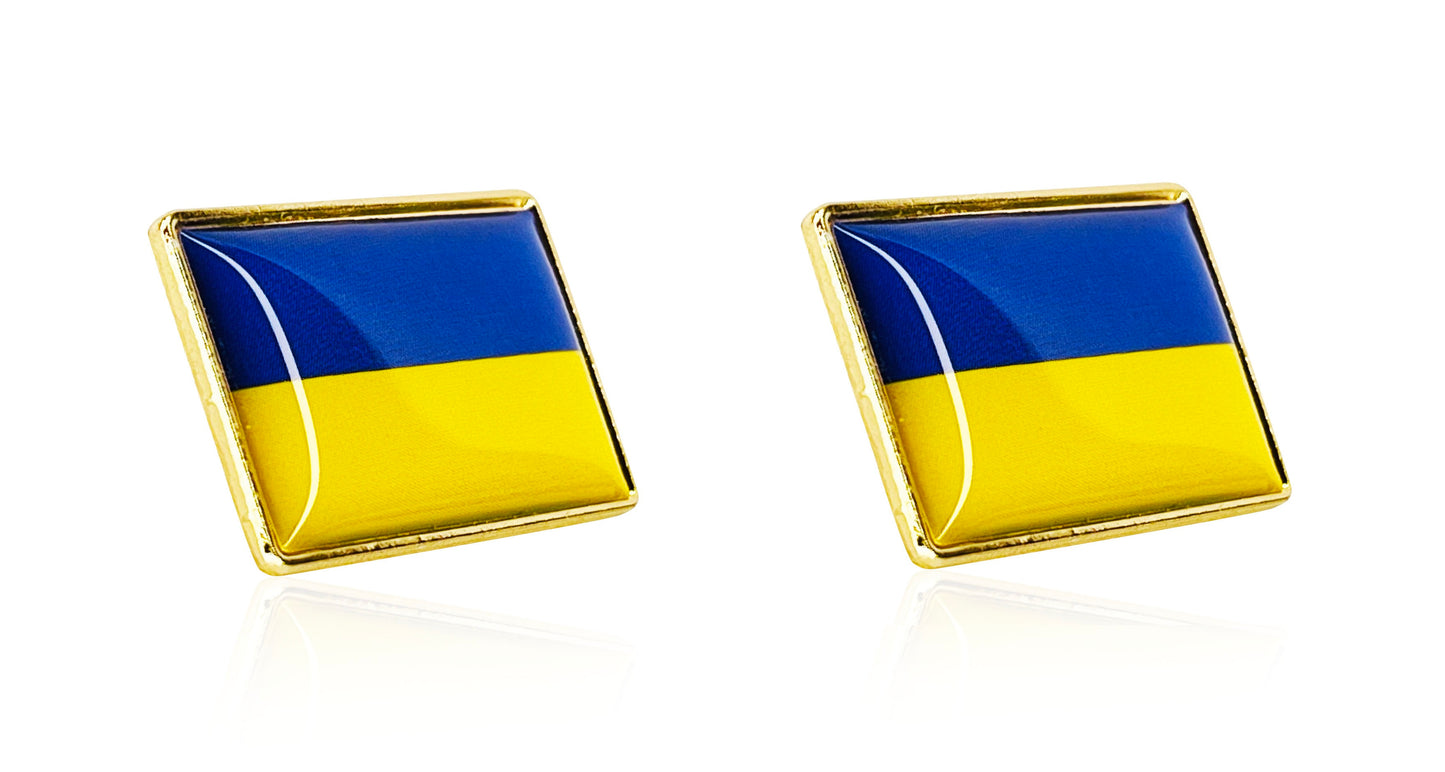 "2 Pins, UKRAINE FLAG LAPEL PINs - High-Quality Shiny Raised Resin Thick Glossy Enamel Lapel PIN - 2.5cm x 1.5cm - 2 Pieces"