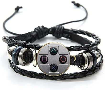 Gamers 1979 Video Game Controller Right Buttons Gamepad Bracelet w/ Glass Dome Top PU Leather Wristband - Black