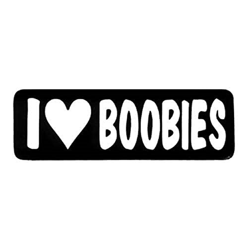 I Love Boobies Motorcycle Helmet Stickers - Novelty Artwork Decals, 4" x 1"