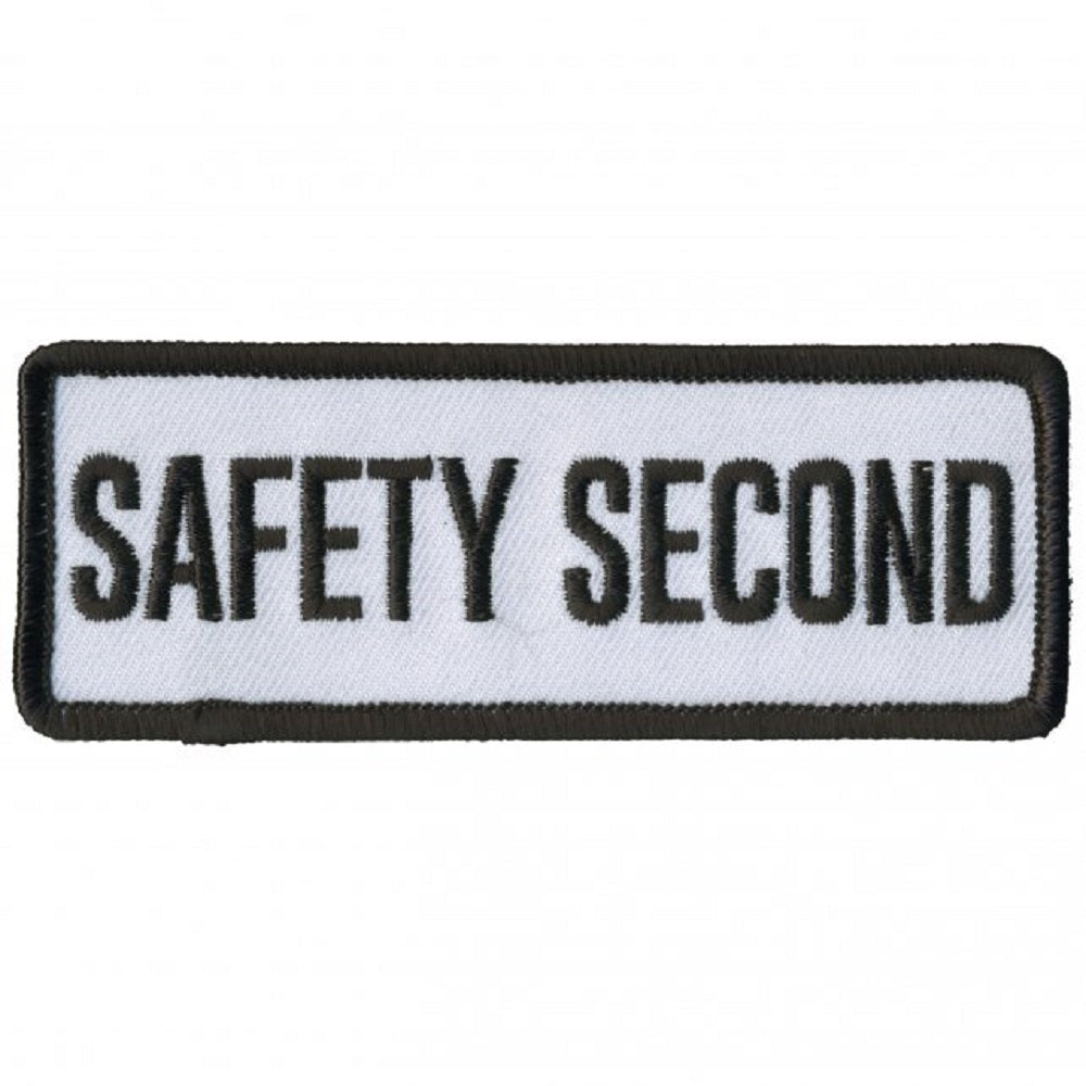 SAFETY SECOND, Bikers PATCH, Thread Rayon Iron-On Heat Sealed Backing / Sew-On Embroidered PATCH - 4" x 2"