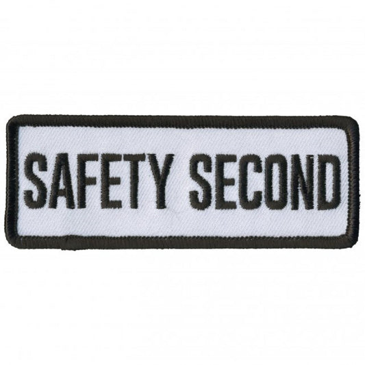 SAFETY SECOND, Bikers PATCH, Thread Rayon Iron-On Heat Sealed Backing / Sew-On Embroidered PATCH - 4" x 2"