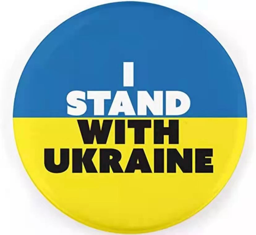 "I STAND WITH UKRAINE BUTTON - Ukrainian Flag, Support Ukraine Original Artwork Brooch Pinback Button"
