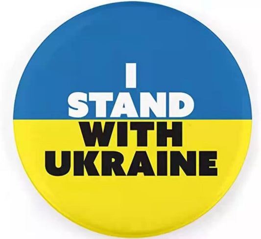 "I STAND WITH UKRAINE BUTTON - Ukrainian Flag, Support Ukraine Original Artwork Brooch Pinback Button"