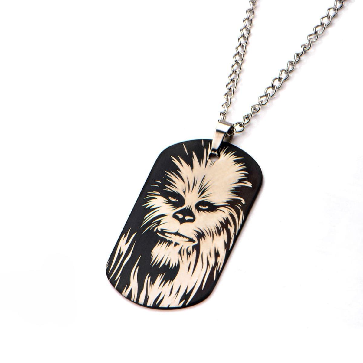 STAR WARS CHEWBACCA FACE DOG TAG PENDANT NECKLACE - Officially Licensed Stainless Steel Pendant Necklace w/ Chain