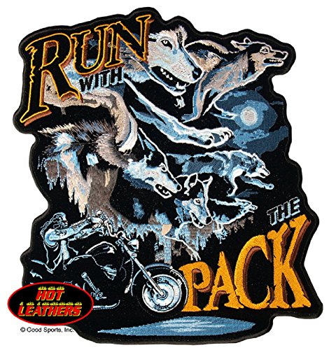 RUN WITH THE PACK, Iron-On / Saw-On, Heat Sealed Backing Rayon BIKER PATCH - 5" x 5"