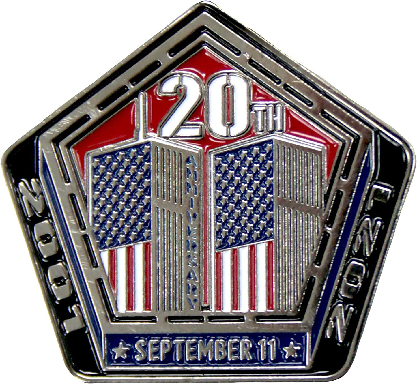 9/11 - 20th Anniversary 2001-2021 September 11 Pentagon & Towers, Pin - US Flag Patriotic Original Artwork, Expertly Designed Pewter Lapel Pin