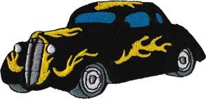 Black Hot Rod with Flames - Hot Rods - Iron on or Sew on Embroidered Patch