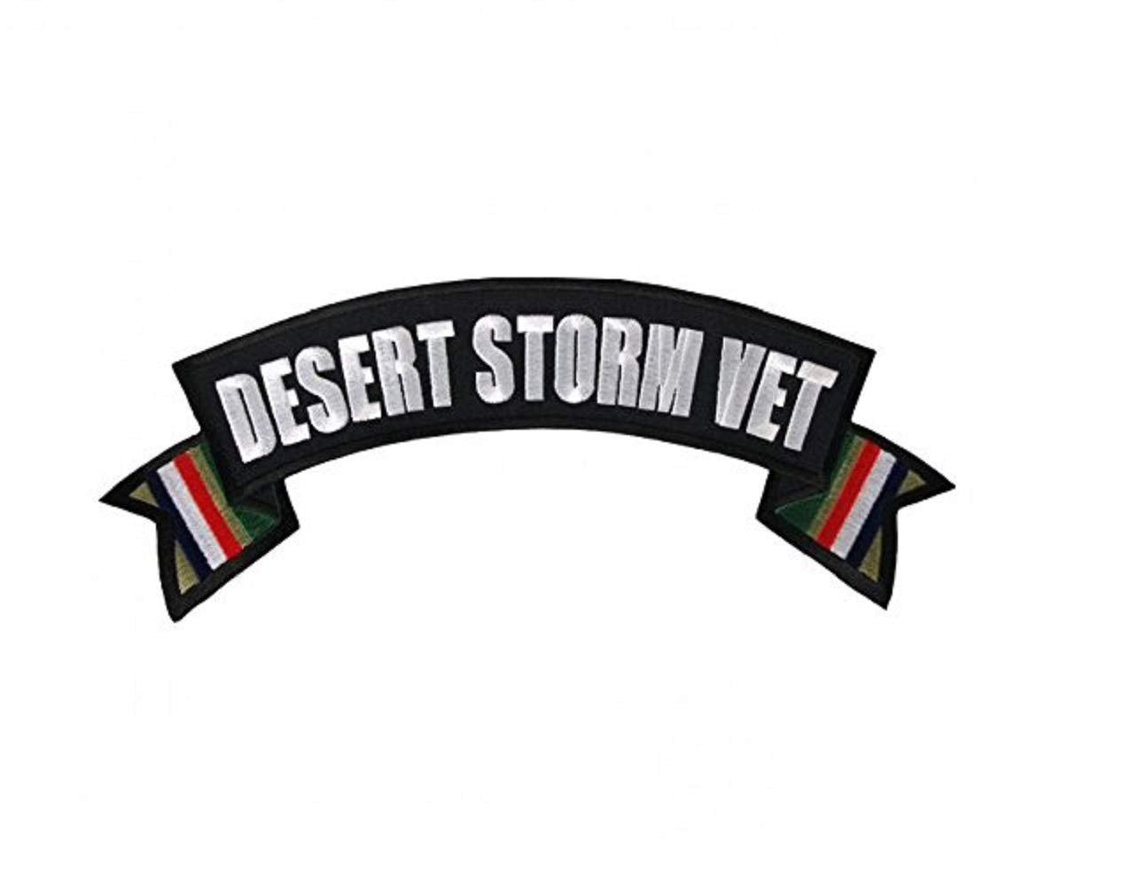 DESERT STORM VET MILITARY Banner, Iron-On / Saw-On Rayon PATCH - 4" x 1", Exceptional Quality