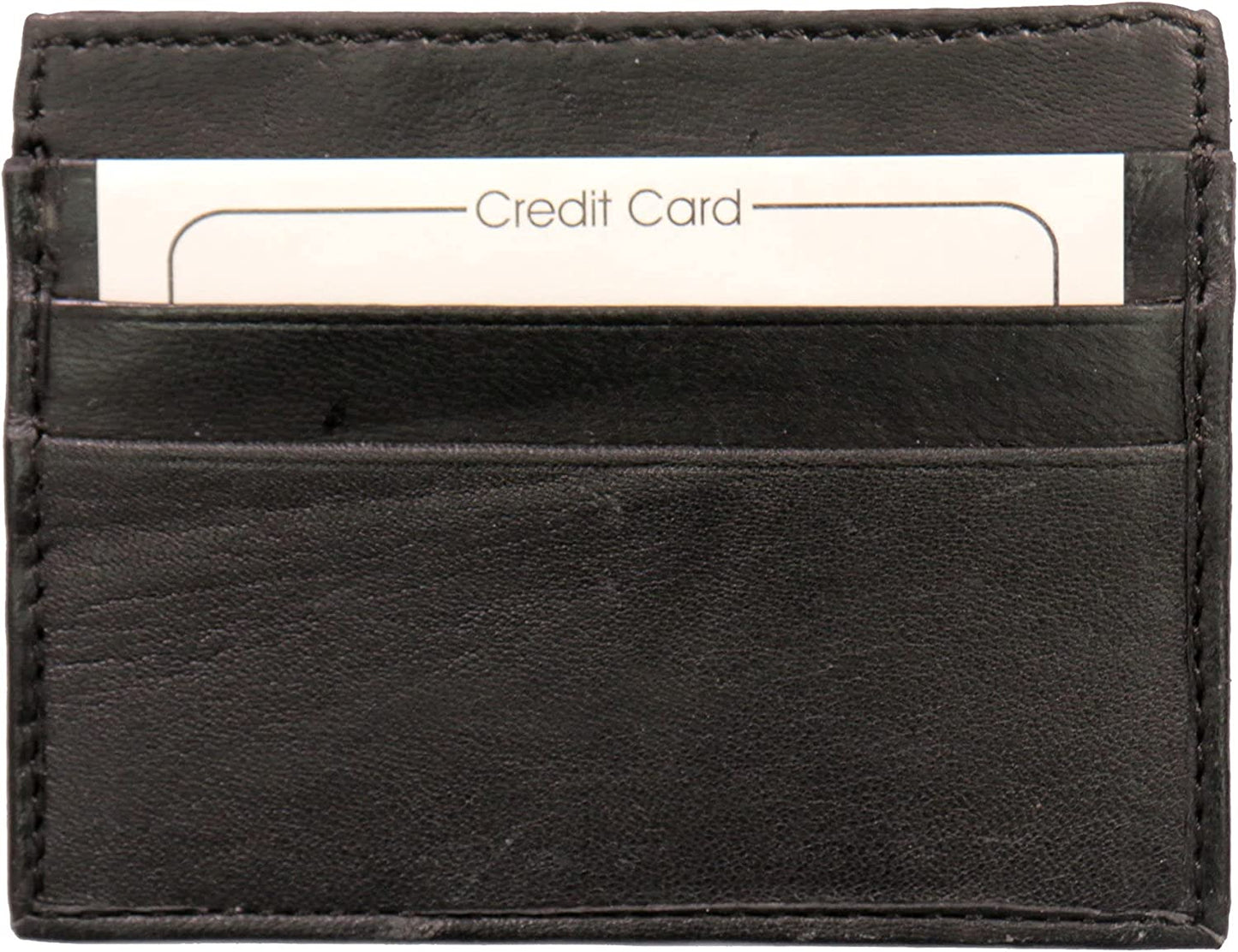 Credit Card Holding, Wallet - Genuine Lambskin Leather Six Slots Credit Card Holder Leather Wallet - Black