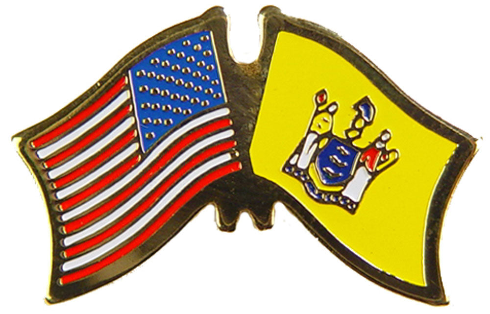 USA STATES, USA & NEW JERSEY Cross Flags - Original Artwork, Expertly Designed PIN - 1.125"