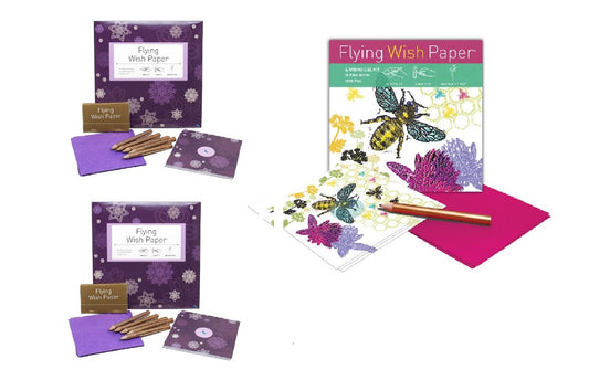 Flying Wish Paper Combo Set, 2 x Purple Snow, Large Kits + 1 x Just Bee, Mini Kit - Write it, Light it & Watch it Fly - (3 x Sets)