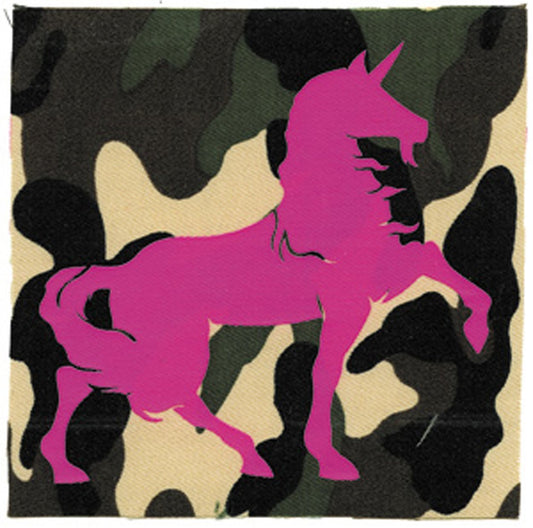 UNICORNS PINK UNICORN ON CAMOFLAUGE - Sew Iron on, Embroidered Original Artwork - Canvas Patch