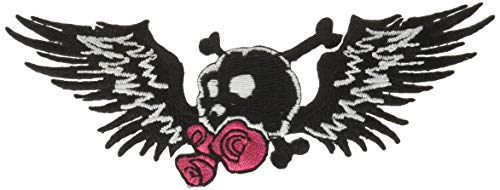 Winged Skull & Roses - Skulls - Iron on or Sew on Embroidered Patch