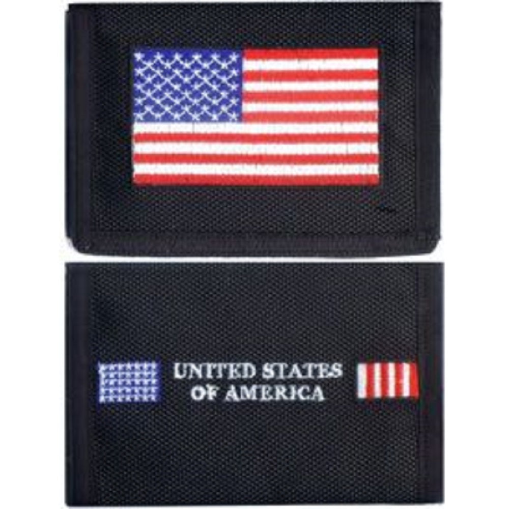 USA FLAG WALLET - UNITED STATES OF AMERICA FLAG - Embroidered Logo Trifold Nylon Wallet - 3.5" x 5"